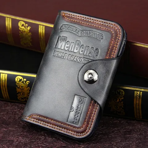Herren Trifold Geldbörse PU Leder Große Kapazität Mehrere Kartenfächer Druckknopf Vintage Business Casual Kurzes Portemonnaie