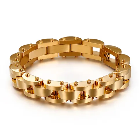 Men Chain Bracelet Stainless Steel Industrial Mechanical Link Watch Band Style Geometric Jewelry Gift For Him
