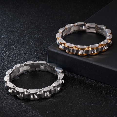 Men Chain Bracelet Stainless Steel Industrial Mechanical Link Watch Band Style Geometric Jewelry Gift For Him