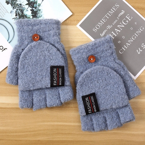 Men Winter Knitted Gloves Flip-top Half-finger Convertible Mittens Thickened Warm Outdoor Cold Weather Fashion Gloves