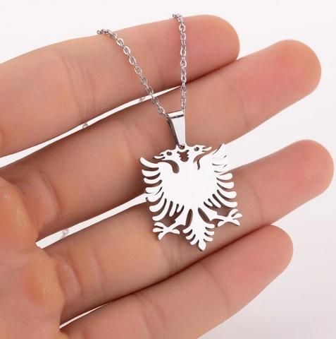 Albanese Dubbelkoppige Arend Hanger Ketting Roestvrij Staal Minimalistische Etnische Sieraden Cadeau Voor Vrouwen Mannen
