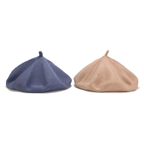 Boina De Punto Para Mujer Acrílico Cálido Vintage Estilo Pintor Francés Acanalado Color Sólido Accesorios Otoño Invierno