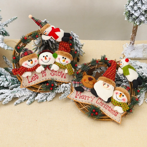 Ghirlanda Di Natale In Rattan Ornamento Appeso Con Babbo Natale Pupazzo Di Neve Renna Bambole Di Stoffa Arredamento Casa