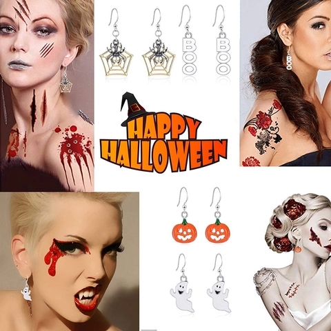 Αποκριάτικα Σκουλαρίκια Από Κράμα Σμάλτο Κολοκύθα Φάντασμα Νυχτερίδα Κρανίο Αράχνη Φούντα Κοσμήματα Πάρτι Γοτθικό