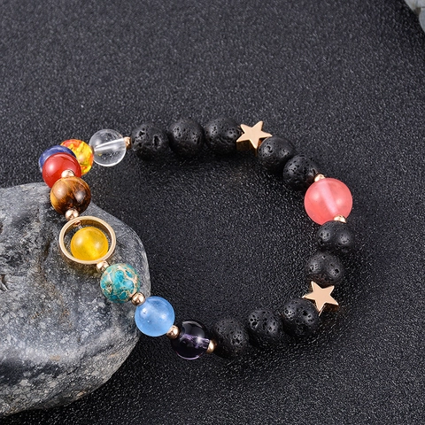 Solar System Planetary Bracelet Natural Stone Lava Rock Beaded Healing Essential Oil Diffuser Jewelry For Men Women