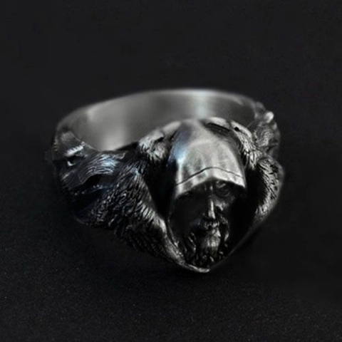 Antik Silber Legierung Ring Vintage Kapuzenbart Ältesten Relief Nordisch Wikinger Gotik Punk Stil Schmuck Für Herren