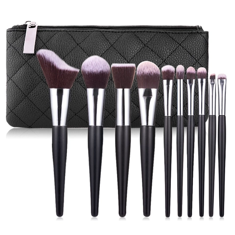 Brochas De Maquillaje Profesionales Con Mango De Madera Y Bolsa De Almacenamiento De PU Acolchada Para Base Sombra De Ojos Polvo