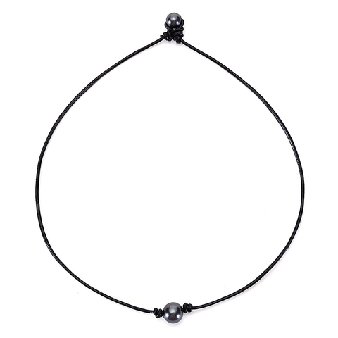 Collar De Perlas Artificiales Con Cordón De Cuero Genuino Negro Anudado A Mano Gargantilla Minimalista Para Mujer Estilo Natural