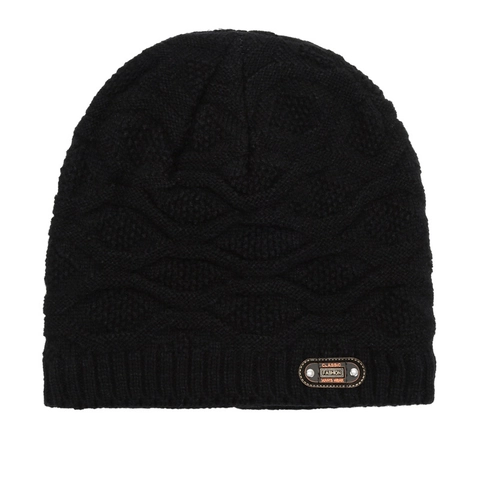 Berretto Beanie Invernale Maglia Lana Foderato In Pile Caldo Spesso Moda Outdoor Con Patch In Pelle Per Uomo Donna