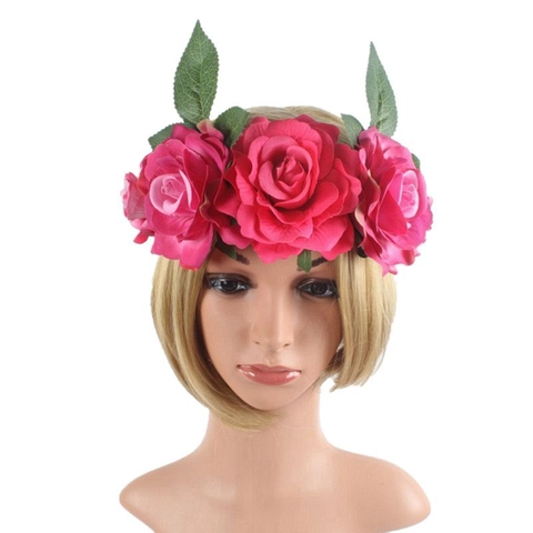 European American Style Halloween Party Rose Flower Headband Simulation Floral Hair Garland Vacation Hair Accessories for Women