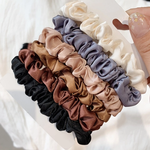 Satin Scrunchies Elegant Satin Texture Hair Ties Elastic Ponytail Holders Solid Colors Pleated French Style For Women