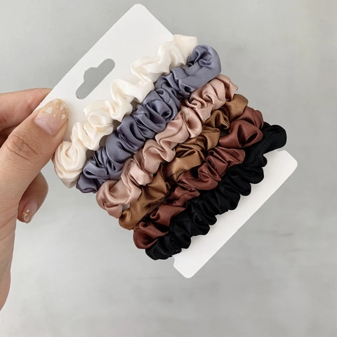 Satin Scrunchies Elegant Satin Texture Hair Ties Elastic Ponytail Holders Solid Colors Pleated French Style For Women