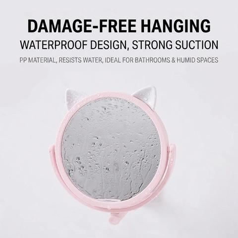 Wall Mounted Makeup Mirror With Cat Ears Rotatable Extendable HD Vanity Mirror Waterproof For Bathroom Plastic