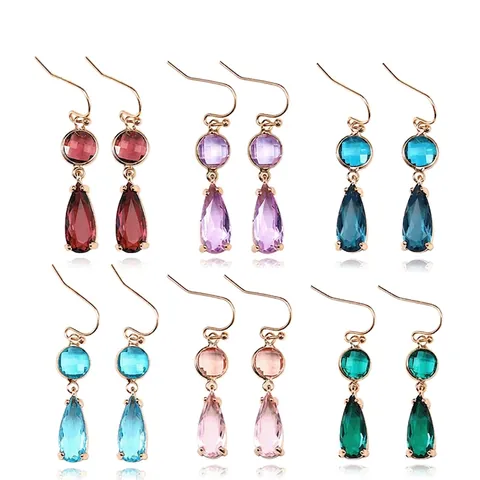 Geometrische Wassertropfen Lange Ohrhänger Bunte K9 Glaskristall Kupfer Einfassung Elegant Fashion Damen Schmuck Ohrringe