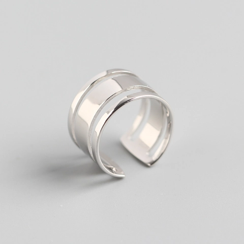 Anillo De Plata De Ley 925 Varias Capas Líneas Suaves Calado Ajustable Abierto Pulido Geométrico Estilo Chic Para Mujeres