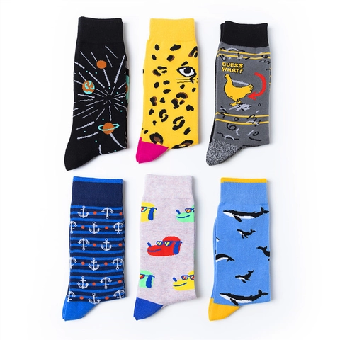 Calze Crew Novità Cotone Traspirante Metà Polpaccio Fantasia Colorata Spazio Animale Nautico Unisex