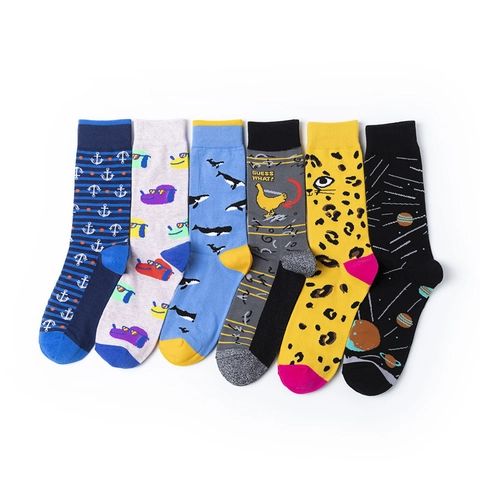 Calze Crew Novità Cotone Traspirante Metà Polpaccio Fantasia Colorata Spazio Animale Nautico Unisex