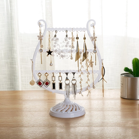 Jewelry Display Stand Harp Shape Plastic Earring Organizer Necklace Holder Desktop Storage Rack Decorative