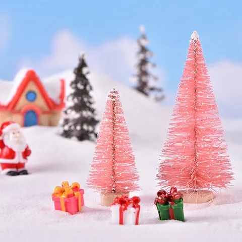 Mini Albero Di Natale Artificiale Sisal Pino Di Neve Decorazione Da Scrivania Micro Paesaggio PVC Con Base In Legno
