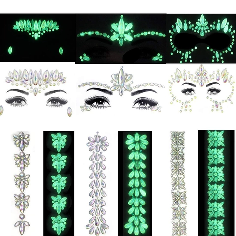 Joyas Faciales Luminosas Joyas Corporales Pegatinas De Diamantes De Imitación De Resina Brillan En La Oscuridad Maquillaje Para Fiestas Festivales Tatuaje Temporal