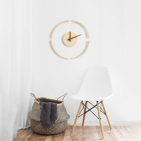 Reloj De Pared Nórdico Minimalista Madera De Abedul Y Nogal Acrílico Diseño Flotante Cuarzo Silencioso Para Salón Dormitorio Hogar