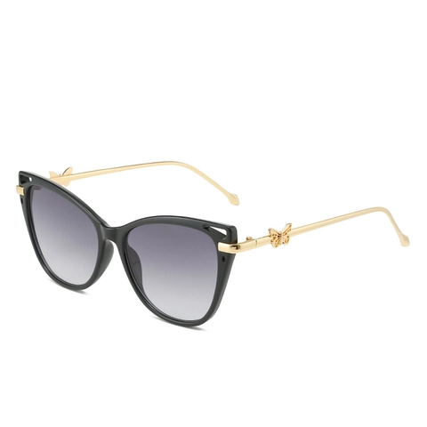 Mode Kattenoog Zonnebril Voor Dames Met Metalen Vlinder Decoratie UV400 Gradiënt Lenzen PC Frame Trendy