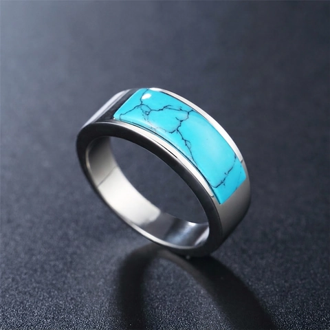 Anello Da Uomo In Acciaio Inossidabile Con Intarsio Rettangolare In Turcheσε Naturale Stile Retrò