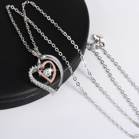 S925 Sterling Zilveren Zwevende Hart Ketting Tweekleurig Roségoud Zilver Verguld Zirkonia Hart Hanger Elegante Vrouwen Sieraden