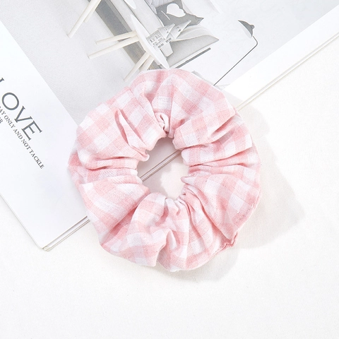 Plaid Fabric Scrunchies Hair Ties Large Elastic Gingham Pattern Simple Pastoral Style Hair Accessories For Women