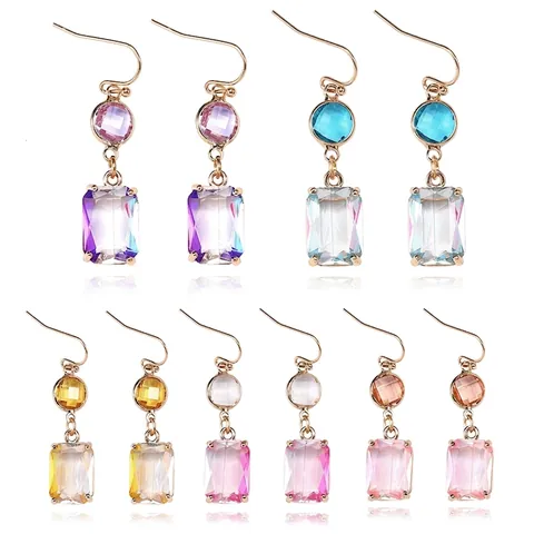 Handgemaakte Koperen Hangoorbellen Geometrisch K9 Glaskristal Oorbellen Voor Vrouwen Mode Sieraden Elegante Accessoires