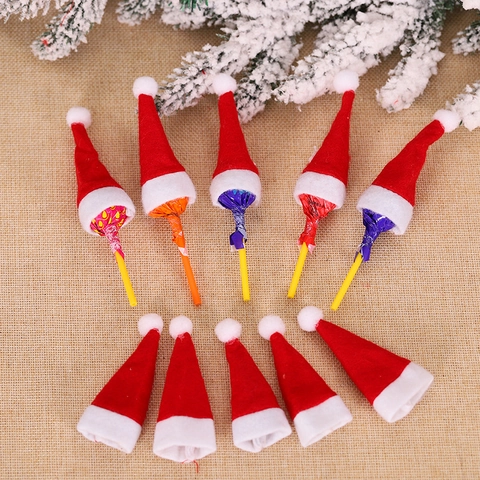 Mini Cappelli Di Natale Per Lecca-Lecca Tessuto Non Tessuto Decorativo Piccolo Rosso Bianco Peluche Cappello Di Babbo Natale