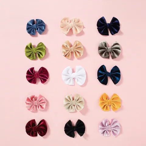 Bowknot Hair Clips Soft Velvet Solid Color Handmade Hairpin For Baby Girls Kids Princess Headwear Accessories