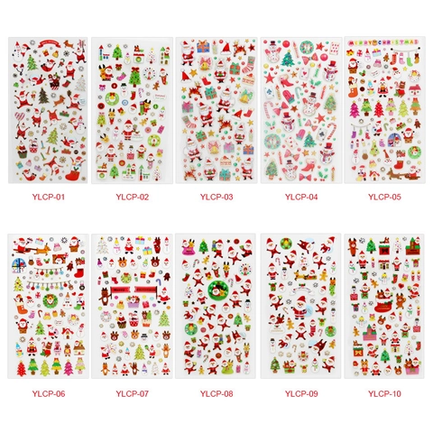 Pegatinas De Navidad PVC Transparente Dorado Lámina De Oro DIY Dibujos Animados Decoración Festiva Para Regalo Scrapbook Niños Papelería