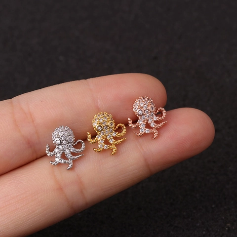 Zircon Animal Ear Cartilage Studs Stainless Steel Copper Piercing Jewelry Skull Snake Lizard Owl For Women