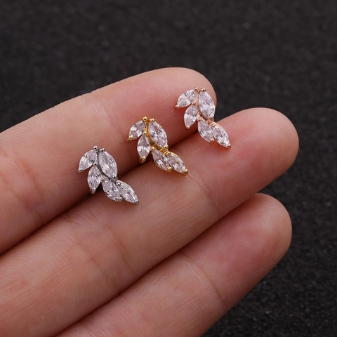 Zirkonia Knorpel Ohrstecker Edelstahl Schraubverschluss Piercing Schmuck Für Damen Stern Herz Blatt Form Minimalistischer Stil