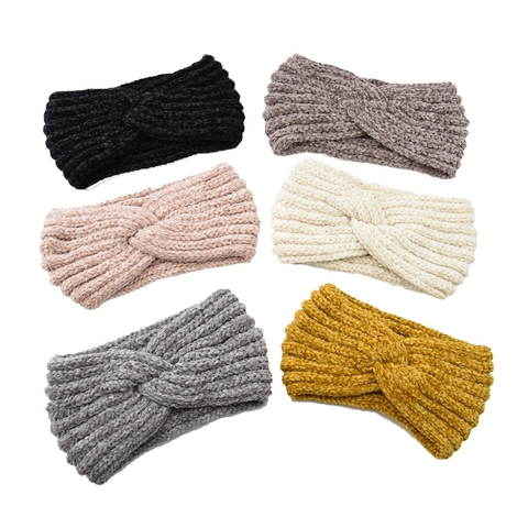 Knitted Headband For Women Twisted Knot Hair Band Ear Warmer Winter Warm Acrylic Chenille Ribbed Solid Color Headwrap