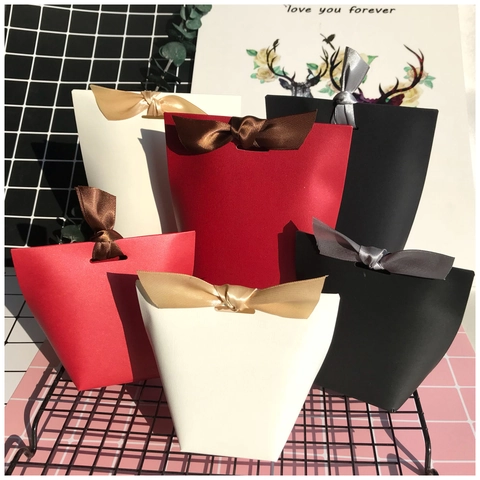 Caja De Recuerdos De Boda Trapezoidal Papel Embalaje De Regalo Lazo Cinta Dulces Joyas Fiesta Minimalista