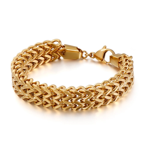 Men Stainless Steel Bracelet Double Layer V Shape Woven Wheat Chain Retro Punk Hip Hop Masculine Jewelry Accessory