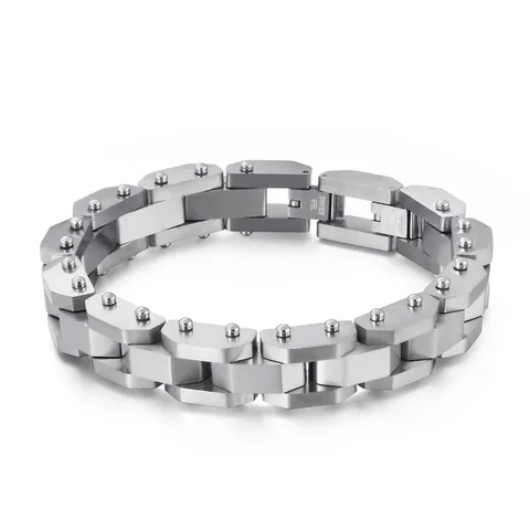 Pulsera Hombre De Acero Inoxidable 316L Diseño Correa Reloj Mecánico Industrial Eslabones Pesados Remaches Cepillado