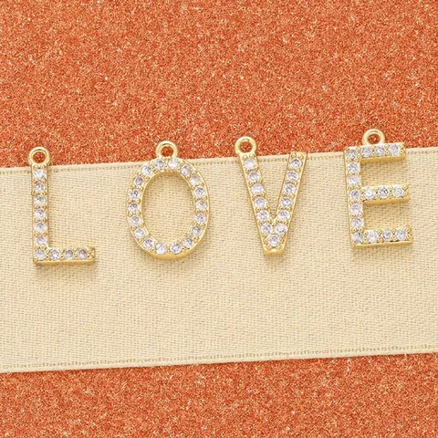 Colgante Letra Alfabeto Circón Micro Pavé Brillante Latón Chapado En Oro Accesorios Joyería DIY