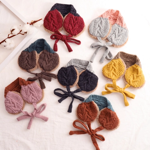 Orejeras Y Bufanda De Lana Tejida Para Niños Invierno Cálido Bloques De Color Forro Polar Para Niños Niñas Espesado Suave