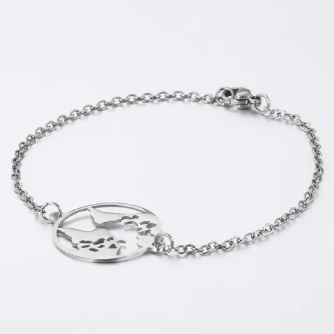 Pulsera Mapa Del Mundo De Acero Inoxidable Joyería De Viaje Recortada Estilo Minimalista Para Mujeres