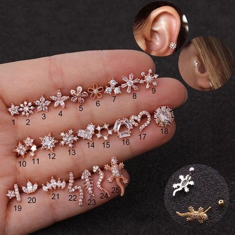 Boucles D'oreilles Cartilage En Cuivre Zircon Inoxydable Piercing Bijoux Helix Tragus Formes Animales Fleurs