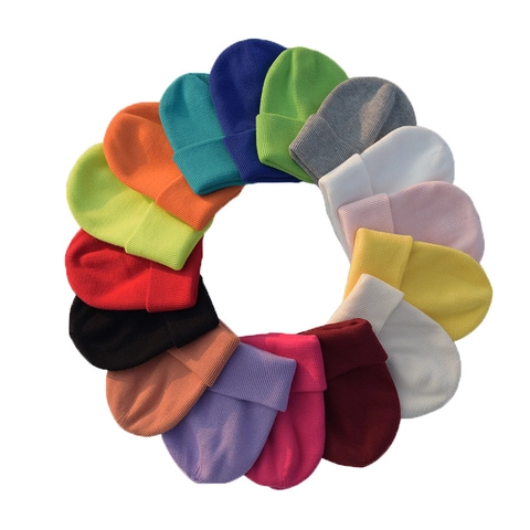 Berretto in Maglia per Bambini Filato Core-spun Caldo Autunno Inverno Tinta Unita Risvolto Versatile Ragazzi Ragazze