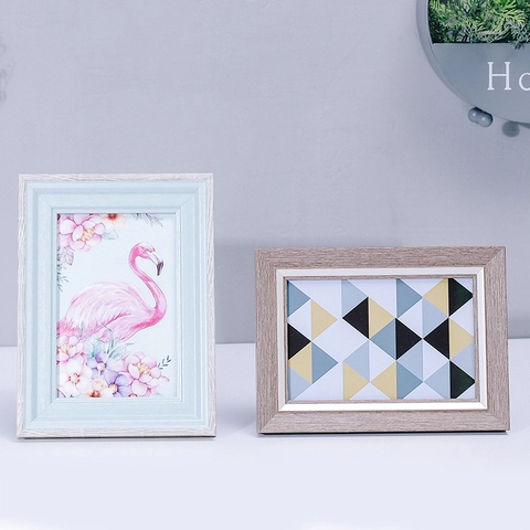 Nordic Picture Frame Plexiglass Wood Grain Desktop Standing Wall Mounted Photo Holder For Home Bedroom Living Room Decor