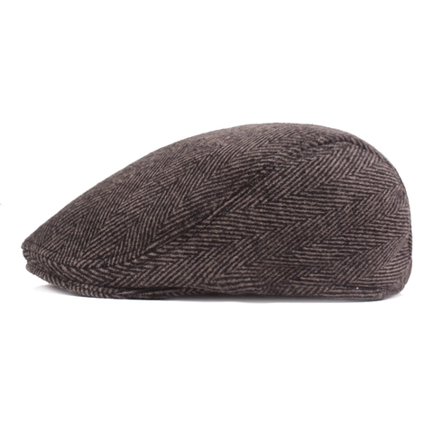 Vintage Visgraat Pet Mannen Vrouwen Winter Warm Wollen Mix Katoen Baret Britse Stijl Platte Pet Korte Rand Hoed