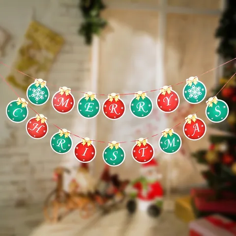 Weihnachts Banner Girlande Papier Cartoon Weihnachtsmann Rentier Schneemann Zug Innen Haus Party Deko