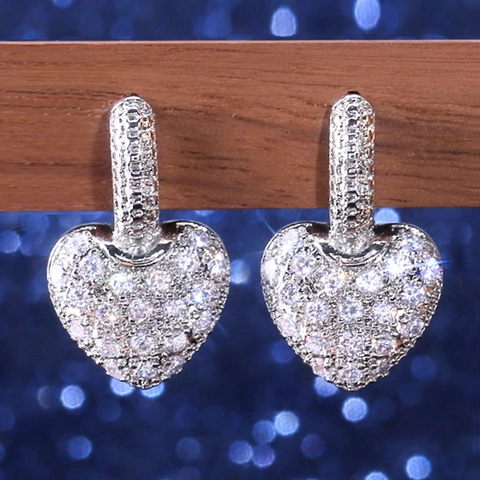 Pendientes Colgantes De Corazón Circonita Brillante Cobre Pedrería Joyería Romántica Elegante Para Mujer