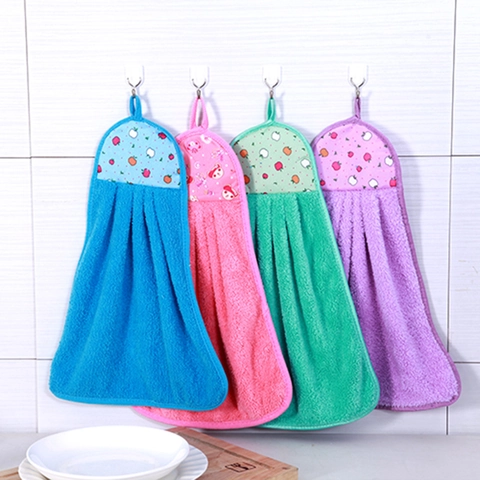 Thickened Microfiber Coral Fleece Hand Towels Hangable Absorbent Dish Cloths For Kitchen Bathroom Quick Drying Cartoon