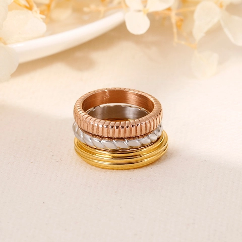 Anillos de Moda para Mujer de 3 Colores Apilables de Acero Inoxidable Oro Plata Oro Rosa Galvanizado Anillo Minimalista Joyería Regalo